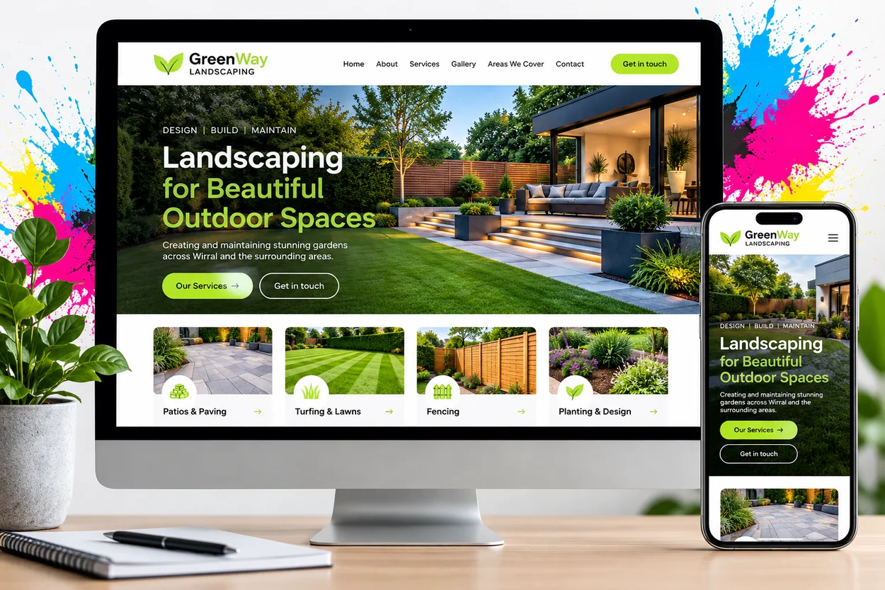 Example website design for a landscaping business on desktop and mobile