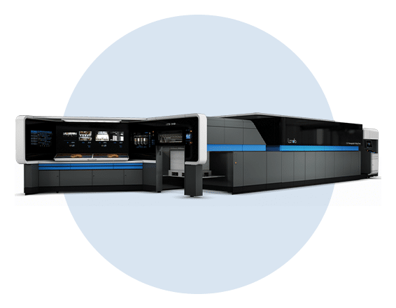 Modern digital press printing vibrant, high-quality materials like business cards and flyers in a professional print shop setting
